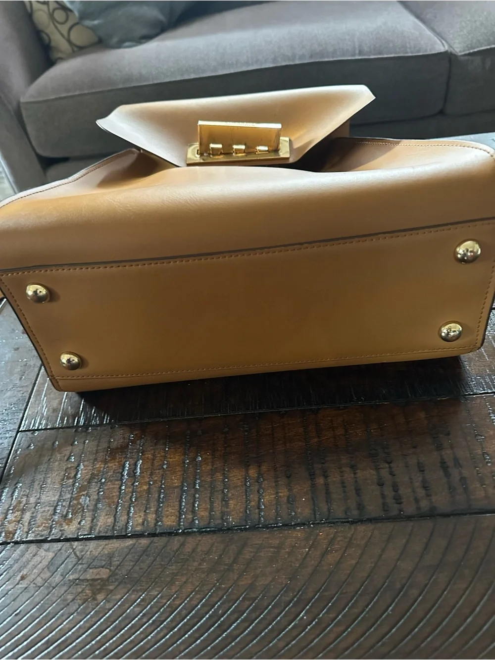 Zac Posen Brown and White Structured Top-Handle Satchel